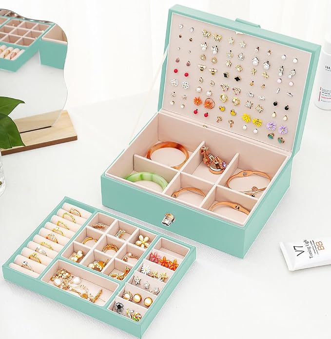 QBestry Girls Jewelry Box for Earrings Jewelry Organizer Box Teen Girls Earrings Organizer Jewelry Box Earring Holder Organizer Stud Earring Box for Girls Womens Jewelry Case Organizer Teal - Image 2