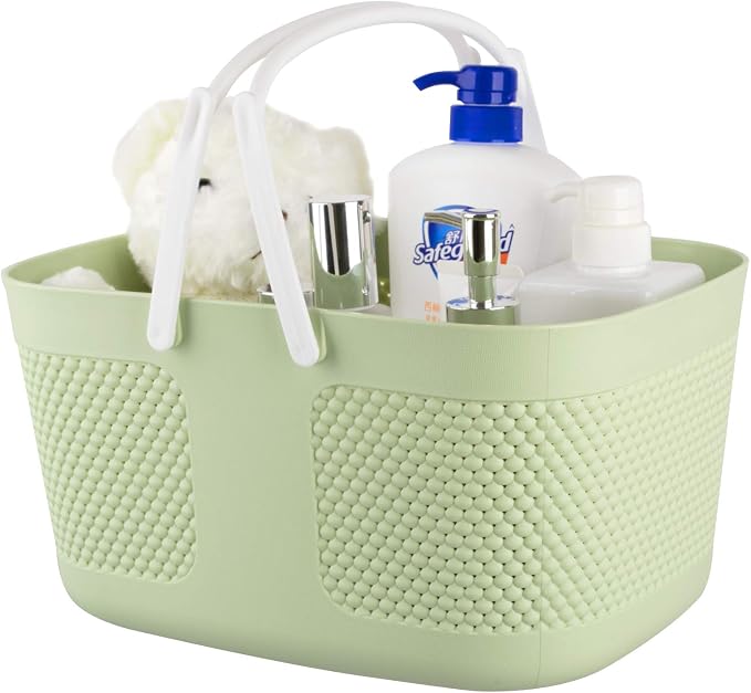 Shower Caddy Basket, Portable Large Capacity Thickened Plastic Organizer Storage Tote with Handles Drainage Toiletry Bag Bin for Bathroom, College Dorm Room Essentials, Kitchen, Camp, Gym, Green by rejomiik