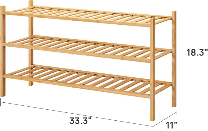 viewcare 3-Tier Long Shoe Rack, Bamboo Wood Shoe Rack for Closet, Entryway & Hallway, Stackable | Beautiful | Functional | Sturdy - Image 3
