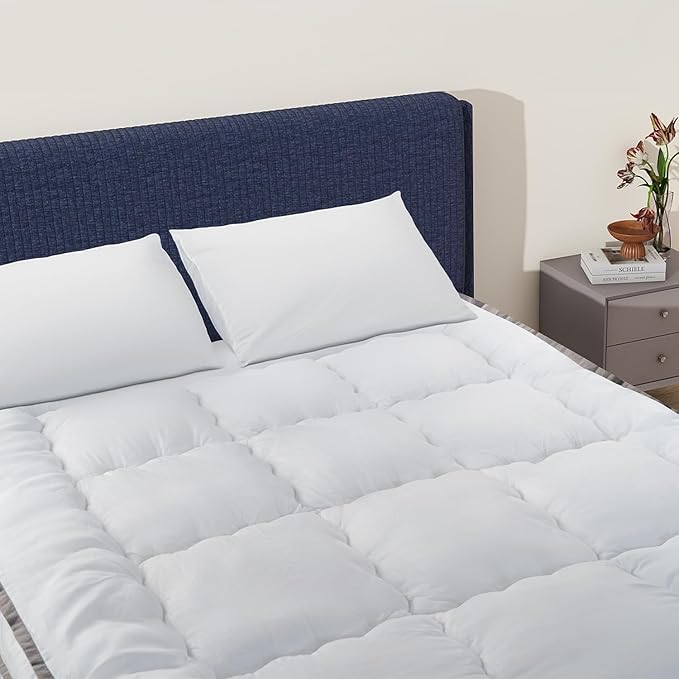 QUEEN ROSE Mattress Topper Queen, Extra Thick Pillow-Top Mattress Pad Bed Covers, Plush Soft Support, 3D Snow Down Alternative, Cooling Cloud-Like Sleep, Back Pain Relief