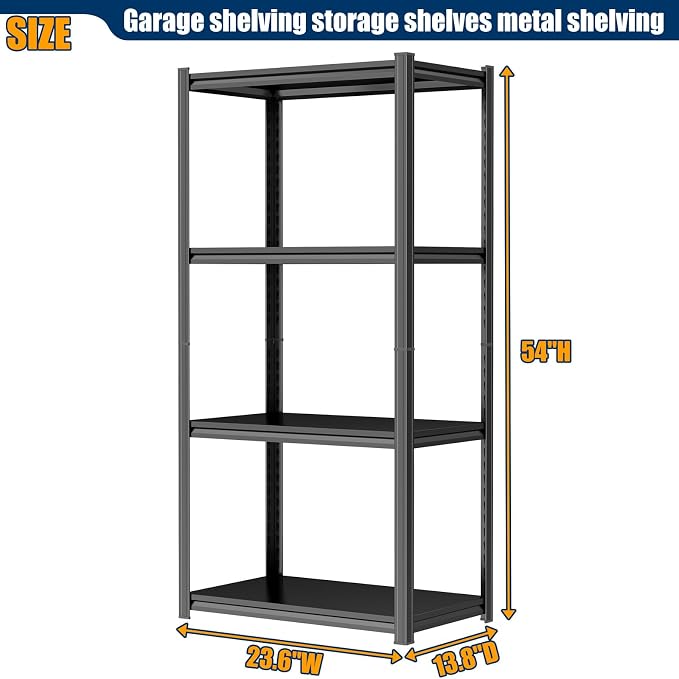 PRESTELION 54" H Storage Shelves 1600LBS Garage Shelving Unit 4-Tier Metal Shelf Adjustable Storage Rack for Basement, Warehouse, Pantry, Closet, Kitchen 54" H x 23.6" W x 13.8" D, Black - Image 2