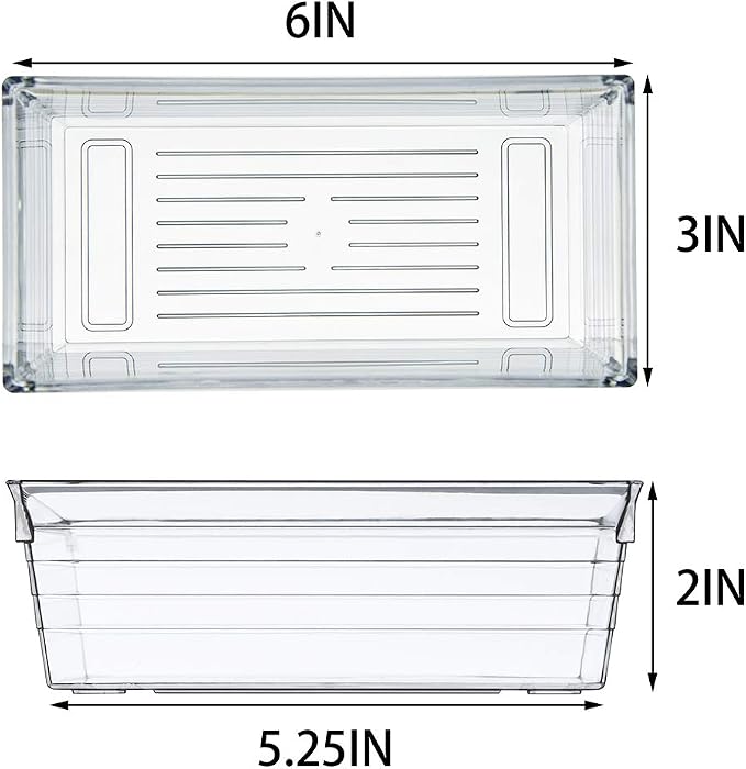 Backerysupply Clear Plastic Drawer Organizer Tray for Vanity Cabinet (6"×3"×2" Set of 8) Storage Tray for Makeup, Kitchen Jewelries and Gadgets - Image 2