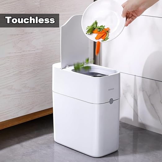 MOPUP Bathroom Trash Can, Automatic Bagging Garbage Can, 3.5 Gallon Slim Smart Small Plastic Trash Bin, Narrow Motion Sensor Trash Can for Bedroom, Office White - Image 5