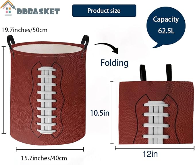 Kids Laundry Basket Football Hamper for Nursery Hamper Cute Kids Storage Bin Room Decor for Home(Football) - Image 2