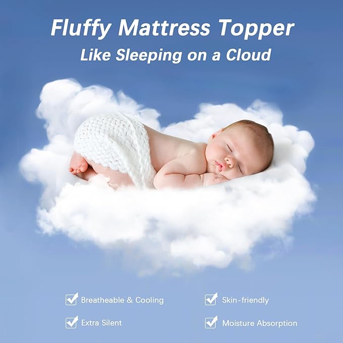 CYMULA Full Bed Mattress Topper, Grey Cooling Mattress Pad Cover, Thick Full Size Pillow Topper Soft with Deep Pockets, Washable Plush Down Alternative Fill Mattress Protector