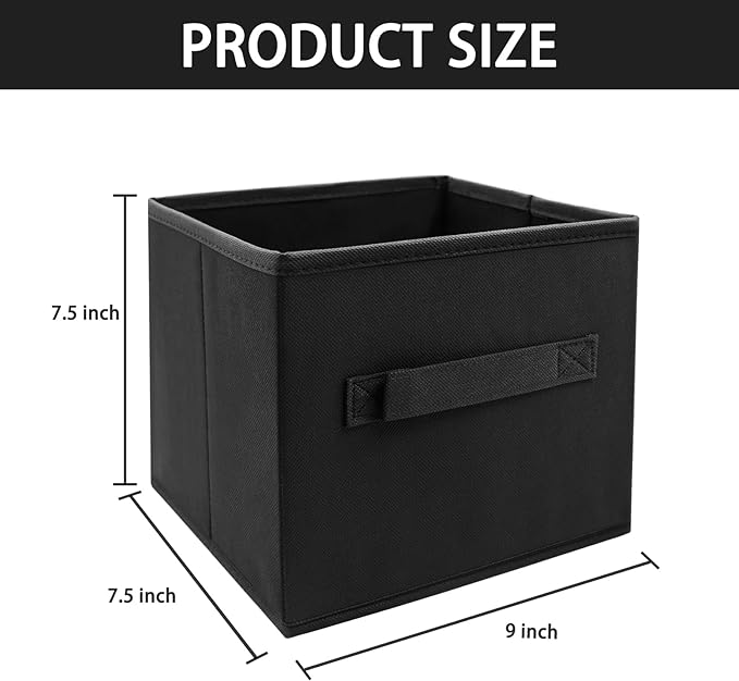 EBIGIC Small Storage Bins[6 Pack] 9.0"x7.5"x7.5" Small Size Fabirc Foldable Closet Toy Organizer Collapsible Cloth Black - Image 2