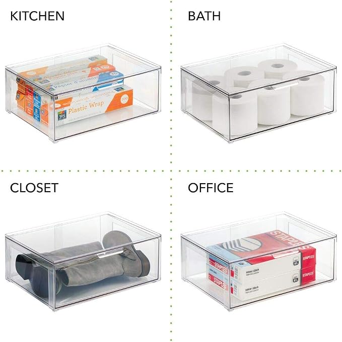 mDesign Plastic Stackable Closet Storage Organizer Bin Containers with Front Pull Drawer for Cabinet, Desk, Shelf, Cupboard, or Dresser Organization - Lumiere Collection - Clear - Image 4