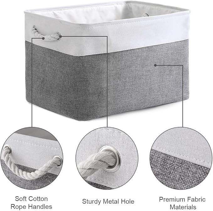TheWarmHome Organization and Storage Basket for Organizing - 3 Pack 16x12x12 inch Cube Storage Bin Fabric Storage Cubes for Organizer Cloth Gift Toy Closet (White & Grey) - Image 6