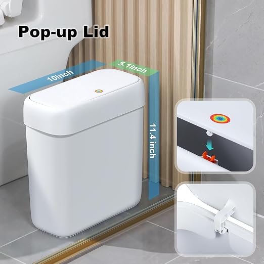 funest Bathroom Small Trash Can with Lid,10L / 2.7 Gallon Slim Garbage Bin Wastebasket with Press Top Lid for Bedroom,Rv,Office,Kitchen,Craft Room - Image 2