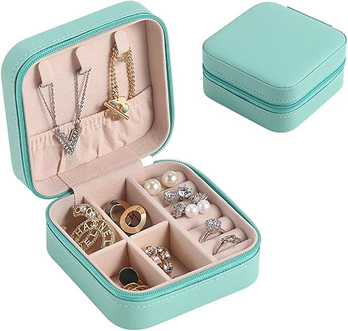 Mini Jewelry Travel Case,Small Travel Jewelry Organizer,Travel Portable Jewelry Case for Ring, Pendant, Earring, Necklace, Bracelet Organizer Storage Holder Boxes (Blue) by CARURLIFF