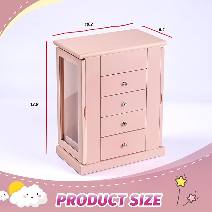 Emfogo Jewelry Box for Girls, Musical Jewelry Box with Spinning Dancer Gifts for Little Girls Christmas New Year Birthday Children's Day, 5 Layer Large Wooden Kids Music Jewelry Organizer Box(Pink) - Image 8