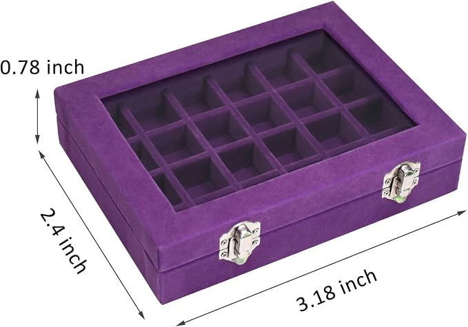 Vicoter Velvet Jewelry Box 24 Grid Jewelry Ring Display Organiser Box Tray Holder Earrings Storage Case for Girls Wife Mom Women (Purple) - Image 2
