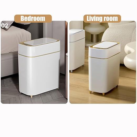 Yatmung Motion Sensor Trash Can Bathroom Automatic Touchless Lid - Sensor Garbage Can - Bathroom, Bedroom, Kitchen, Laundry Room, Small Spaces - Compact Smart Trash Bin - White with Gold Edge, 1Pack - Image 4