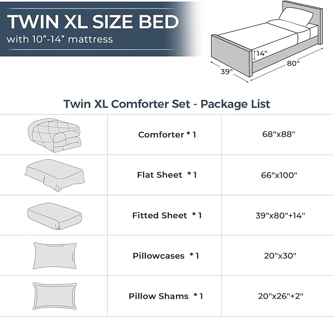 HEVUMYI Twin-XL Comforter Set - 5-Piece All Season Bed in a Bag Twin-XL, Ultra Soft Bedding Set with Comforter, Flat Sheet, Fitted Sheet, Pillowcases, Pillow Shams, Dark Grey & Light Grey