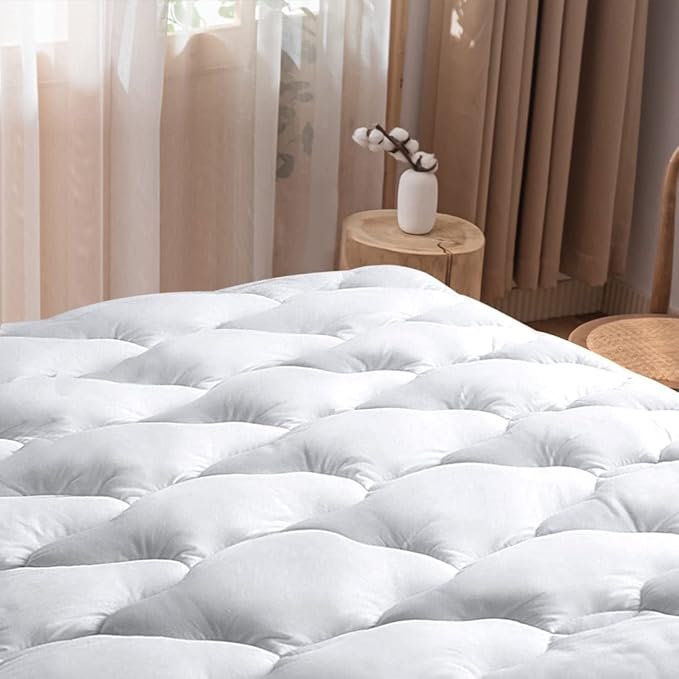WhatsBedding Waterproof Mattress Pad Cal-King Cotton Top Down Alternative Filling Pillowtop Mattress Topper Cover-Fitted Quilted (Waterproof Cal-King Size Mattress Pad)