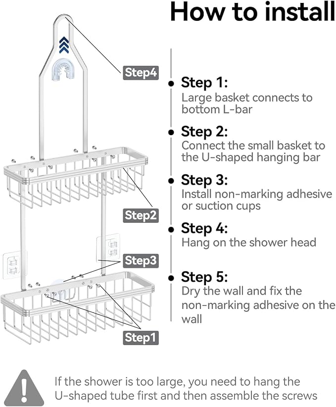 YASONIC Shower Caddy Hanging, Never Rust Shower Organizer Hanging, Aluminum Shower Racks for Inside Shower with Hooks for Razor, Bathroom Organizers and Storage with Soap Holder, Bright Silver - Image 8