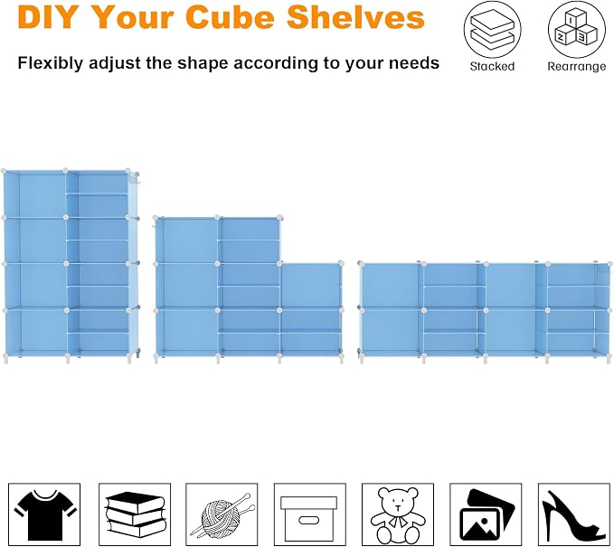 AWTATOS Closet Organizer 8 Cube Storage Shelves Closet Storage Clothes Organizers Stackable Cubby Shelving for Closet Bedroom Living Room Blue - Image 5