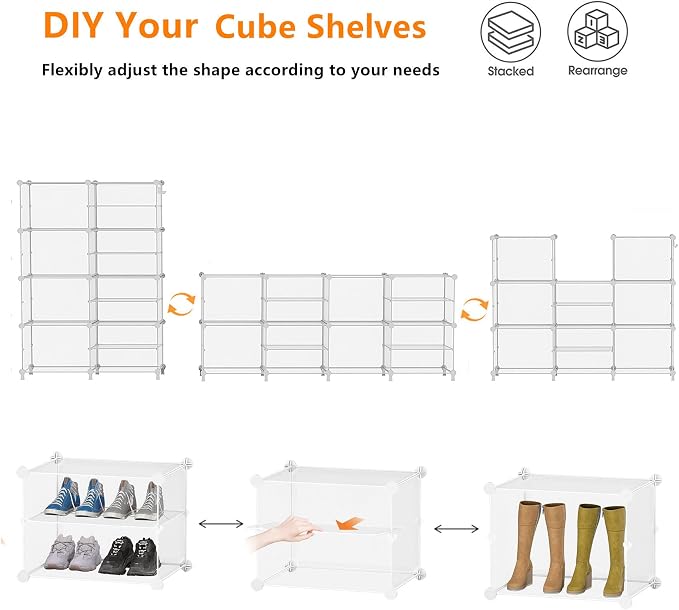 AWTATOS Closet Organizer 8 Cube Storage Shelves Clothes Organizers Closet Storage Stackable Cubby Shelving for Closet Bedroom Living Room Office, Transparent Twill - Image 7
