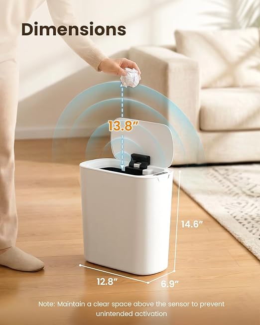 Cesun Motion Sensor Trash Can, 5 Gallon Automatic Bathroom Garbage Can with Lid, Touchless Smart Plastic Slim Wastebasket for Bathroom, Office, rv, Bedroom, Living Room, White - Image 8