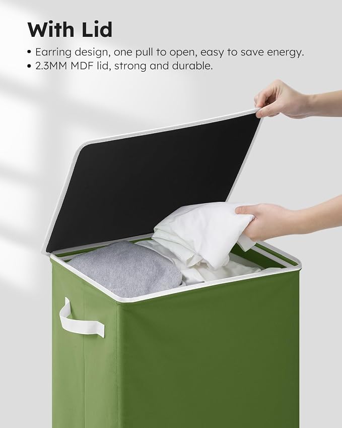 SOLEDI Laundry Hamper with Lid 100L Large & Tall Collapsible Laundry Basket, Clothes Hamper with Bag Removable Easy to Carry, Dirty Hampers for Bedroom, Bathroom, Dorm, College, Dark Green - Image 6