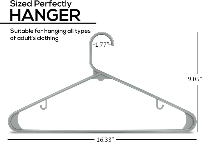 Utopia Home Plastic Hangers 50 Pack - Space Saving Clothes Hanger - Durable & Strong Closet Organizers and Storage with Built-in Strap Hooks - Essential for Shirts, Pants, Skirts & Coats (Grey) - Image 2
