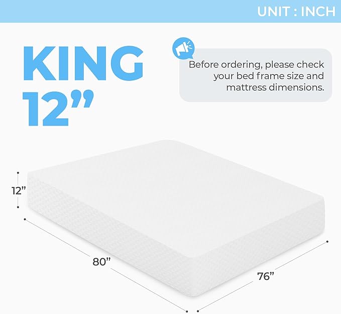 Neo Sleep 12 Inch King Cooling Gel Memory Foam Mattress for Cool Sleep Medium Firm Pressure Relieving CertiPUR-US Certified Foam, Comfort & Supportive Mattress in a Box Fiberglass Free (King, 12 in)