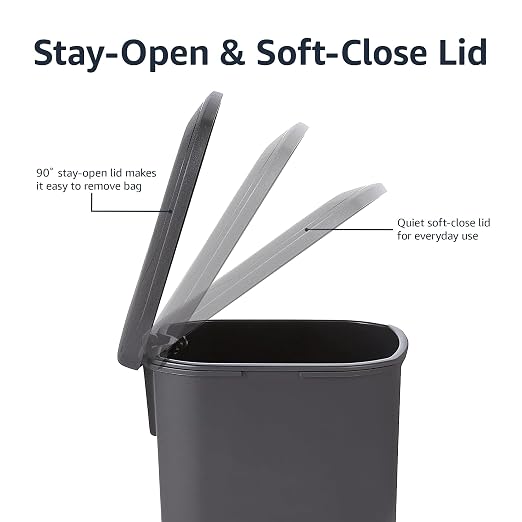 Amazon Basics Compact Plastic Bathroom Trash Can with Soft-Close Lid,Hands-Free Foot Pedal,Removable Inner Bucket,6 Liters,Black,(Pack of 6) - Image 3