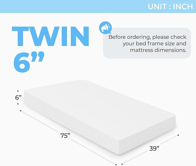 Neo Sleep 6 Inch Twin Cooling Gel Memory Foam Mattress for Cool Sleep Medium Firm Pressure Relief CertiPUR-US Certified Foam, Comfort & Supportive Mattress in a Box No Fiberglass (Twin, 6 in)