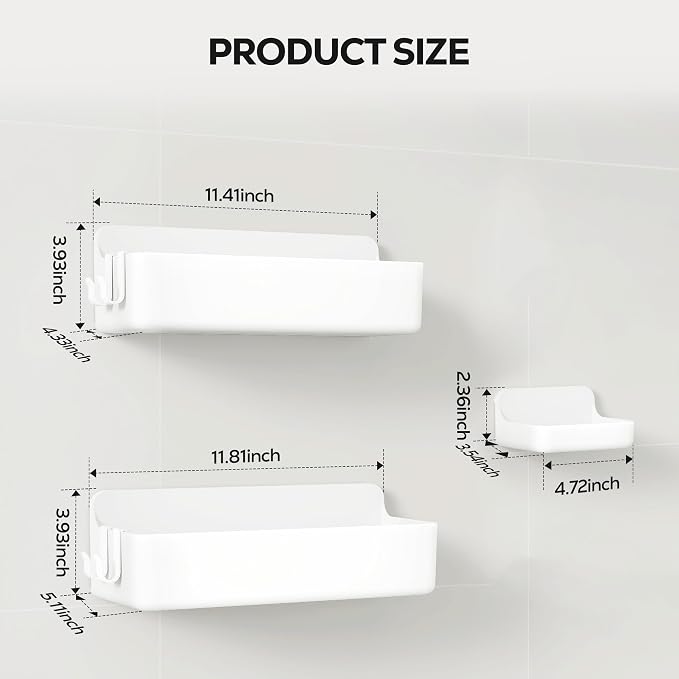 Nieifi Adhesive Wall Shelf, Shower Shelves, Shower Organizer for Bathroom Organization (White, 3 pieces) - Image 2