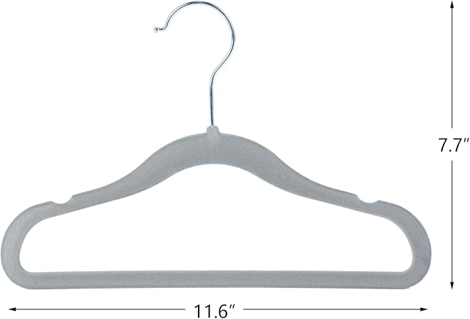 Finnhomy Non-Slip Clothes Hangers for Baby and Kids 30-Pack Velvet Hangers with 10 Finger Clips, Gray - Image 3