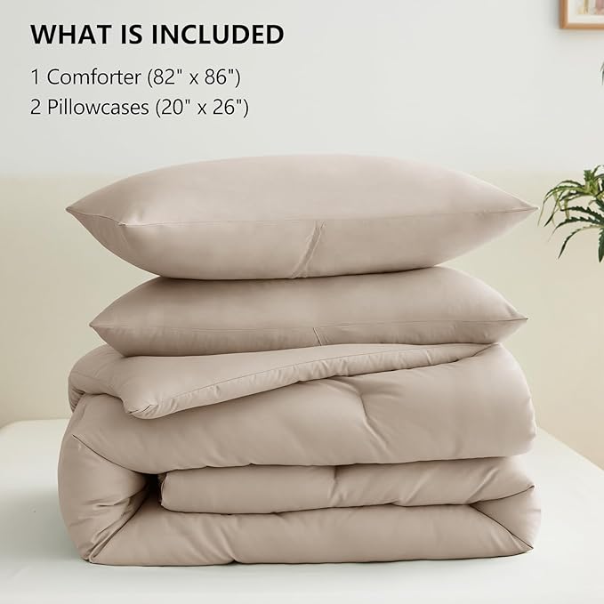 CozyLux Full Size Comforter Set Wheat, 3 Pieces Solid Breathable Quilted Bedding Sets, Luxury Lightweight Soft Bed Set with Down Alternative Comforter and 2 Pillowcases for All Seasons