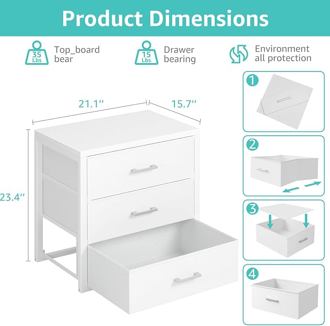 BOLUO Closet Drawers White 3 Drawer Dresser for Closet Organizers and Storage Bedroom Dorm Modern - Image 2
