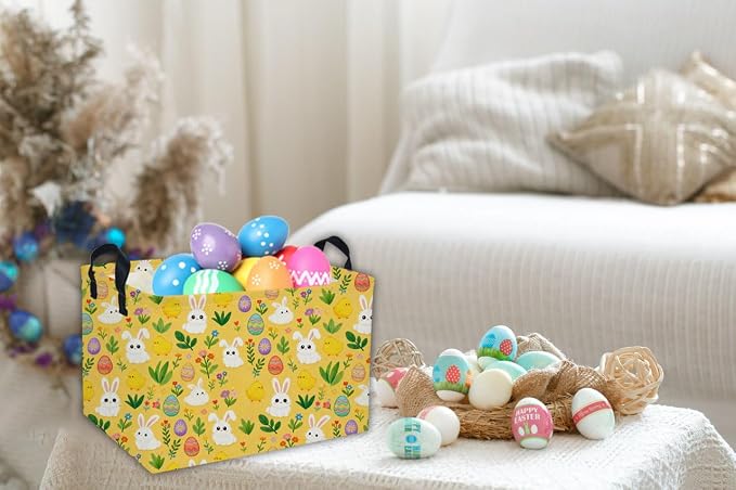 Easter Basket for Kids Gift Bunny Easter Basket Empty Baby Basket for Boys and Girls Cute Storage Basket Organizer Bin Box.(yellow eggs) - Image 4