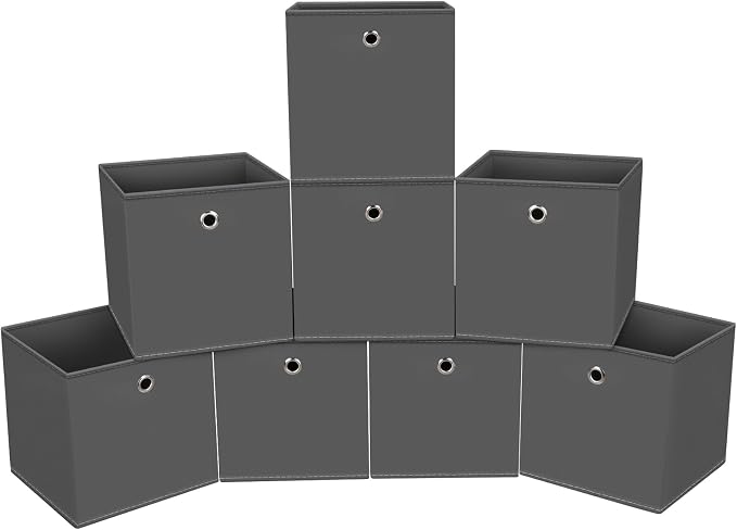 Foldable Storage Cubes Bins ,11 Inch Cloth Storage Cube Fabric Storage Box Cubes Organizer Baskets with Handles for Home Organizer Set of 8 (Grey) by NieEnjoy