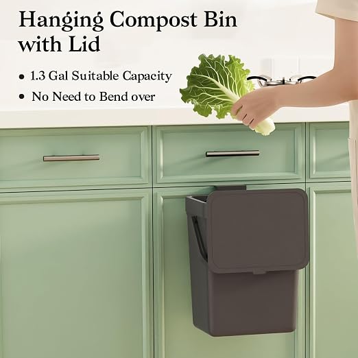 LALASTAR Countertop Compost Bin, Hanging Small Trash Can with Lid Under Sink for Kitchen, Food Waste Bin for Countertop, Mountable Garbage Can for Bathroom, RV, 5L/1.3 Gal,Sliding Lid, Black - Image 2