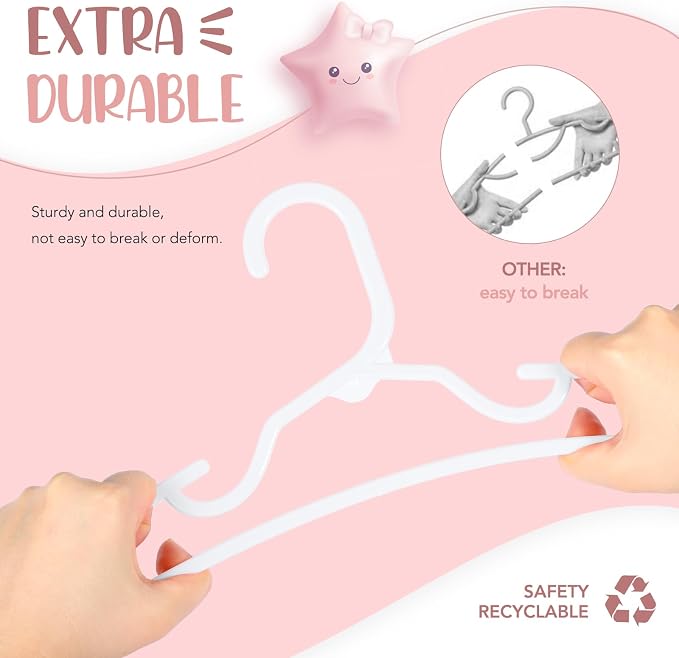 HOUSE DAY Plastic Baby Hangers for Closet 20 Pack, Durable Plastic Kids Hangers for Baby Clothes, Thin & Compact Childrens Hangers, Space Saving White Baby Hanger, Small Hanger for Kids Clothes - Image 5