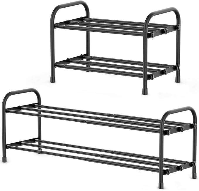 INSMART 2-Tier Expandable Shoe Rack:Stackable and Adjustable Shoes Organizer Storage Shelf, Sturdy and Durable Metal Structure Free Standing Shoe Rack for Closet Entryway Doorway by makeyourlifeclean