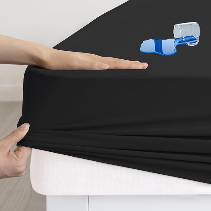 Queen Mattress Protector Waterproof, Queen Size Mattress Pad Cover, Soft & Breathable Fitted Bed Sheet for Bed with Deep Pocket and Elastic Rubber Band Up to 14 Inches, Black