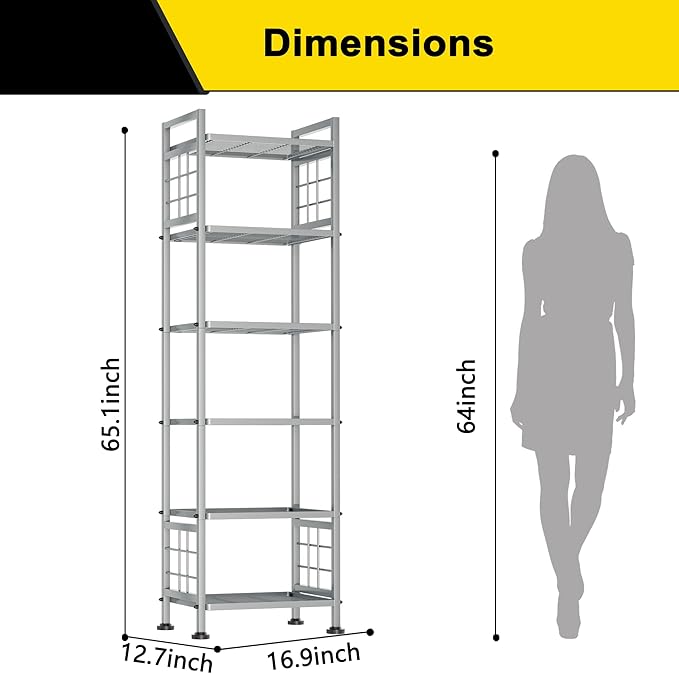 GIOTORENT 6-Wire Standing Storage Shelf, Metal Shelving Unit Pantry Rack for Laundry Kitchen Bathroom Organizer(Silver) - Image 2