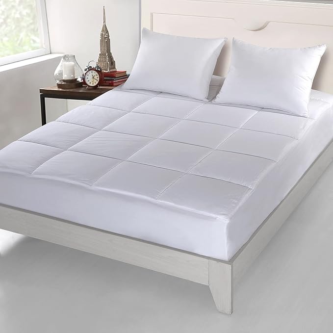 Cottonpure 500 Thread Count Sustainable Overfilled Self-Cooling 100% Cotton Fill and Cover Mattress Pad, California King, White