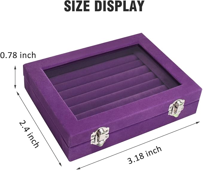 Vicoter Rings Organizer Tray 7 Slots Velvet Jewelry Earring Storage Box with Transparent lid Jewelry Display Case for Girls Wife Mom Women (Purple) - Image 2