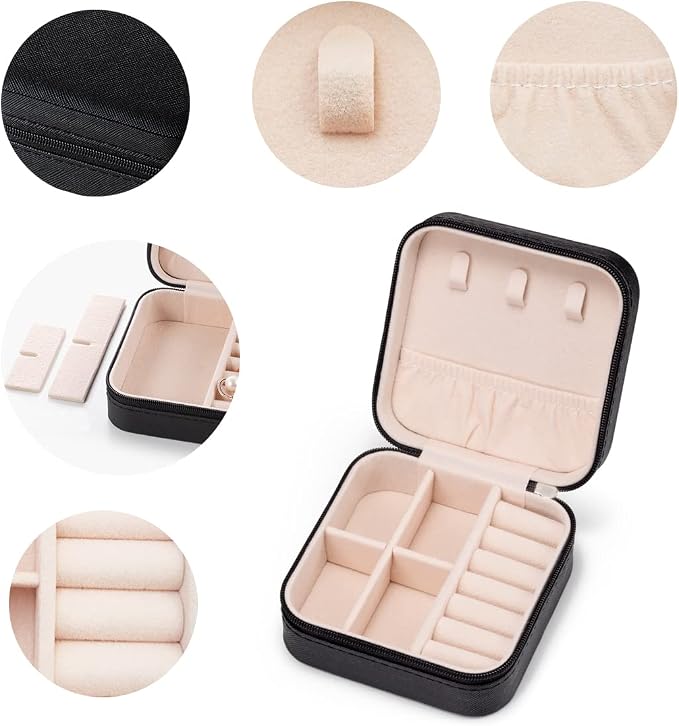 5pack/PU Leather Travel Jewelry Case, Mini Jewelry Box, Small Jewelry Organizer Portable Display Storage Case for Rings Earrings Necklace Bracelet Bangle,Gifts for Girls Women (Black) - Image 3