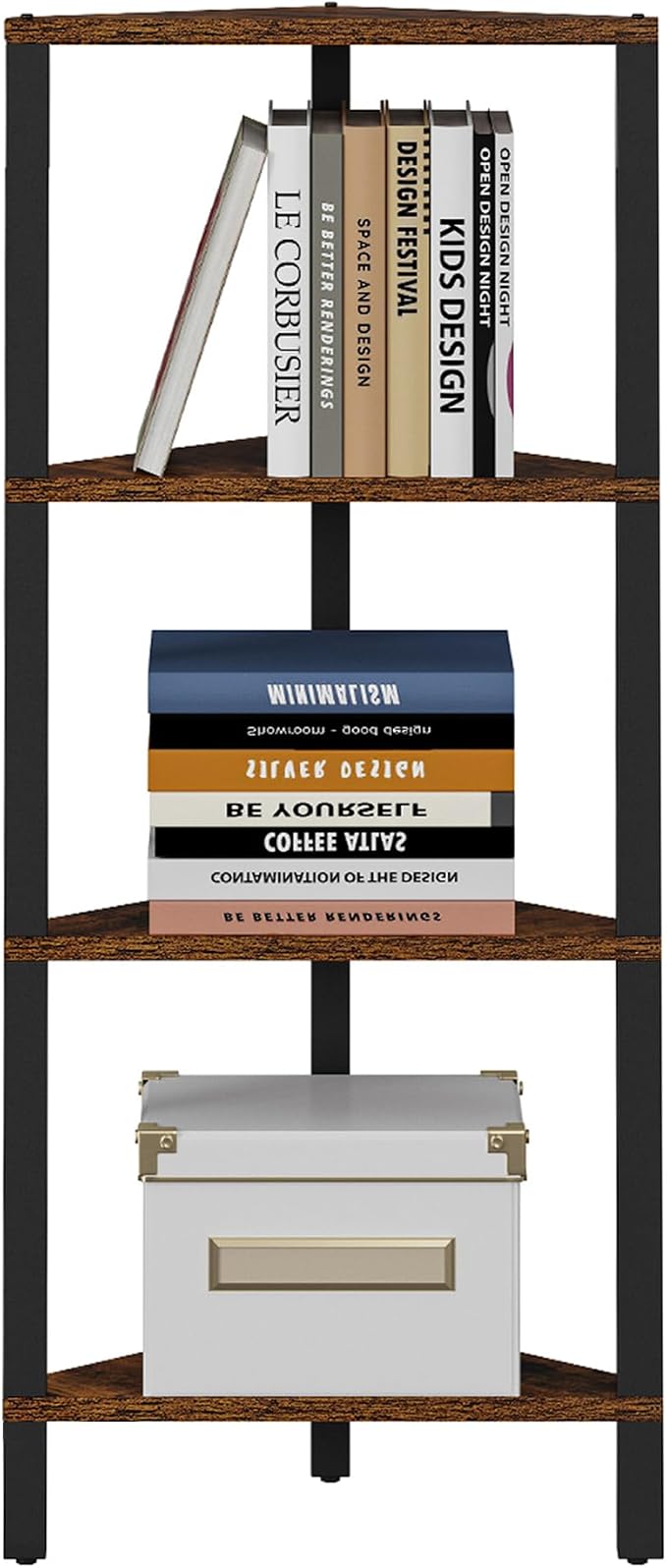 TUTOTAK Corner Shelf, 4-Tier Corner Bookshelf for Small Space, Narrow Display Corner Shelf Stand with Storage Rack, for Living Room, Bedroom, Rustic Brown BS05BB004 - Image 7