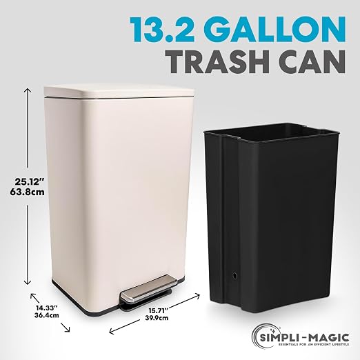 Simpli-Magic 50 Liter / 13.2 Gallon Soft-Close, Smudge Resistant Trash Can with Foot Pedal and Built in Filter- White Color - Image 3