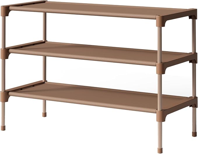 Kitsure Shoe Rack - Non-Woven Shoe Rack Shelf, Shoe Organizer for Closet, Entryway, Garage & Corridor, Stackable Shoe Shelves, 27.5" Wide - 3 Tier, Brown by Kitsure
