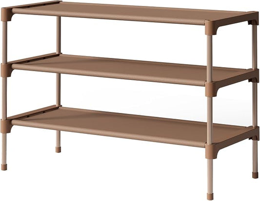 Kitsure Shoe Rack - Non-Woven Shoe Rack Shelf, Shoe Organizer for Closet, Entryway, Garage & Corridor, Stackable Shoe Shelves, 27.5" Wide - 3 Tier, Brown by Kitsure