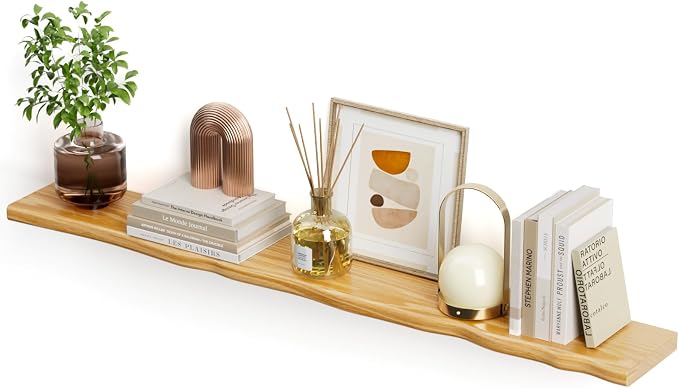 Floating Shelves for Wall Rustic Farmhouse 55 Inch Floating Shelf Bathroom Wooden Shelves for Wall Mounted Live Edge Pine Shelf with Unique Natural Grain for Living Room Bedroom Kitchen (Natural) by Unknown