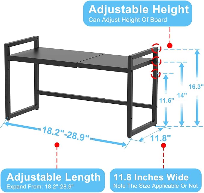 Expandable Metal Storage Shelves, 110LBS Heavy Duty Shelving Units and Storage For Pots Pans Small Appliances, Adjustable Metal Storage Shelf Rack For Kitchen Cabinets Closet Pantry Warehouse Garage - Image 2