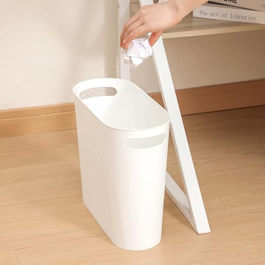 rejomiik Small Trash Can, 3.5 Gallon Slim Garbage Can Plastic Waste Basket with Handles Container Bin for Narrow Spaces Bathroom, Bedroom, Kitchen, Office at Home, White - Image 6