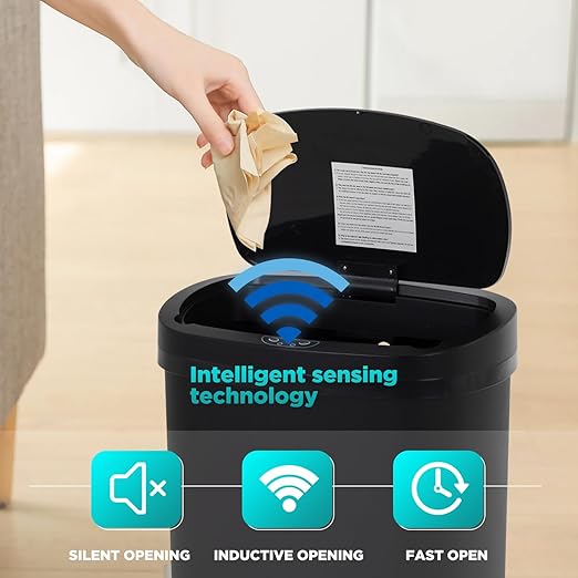 BestOffice | 13 Gallon Trash Can with Lid | Automatic Touchless Garbage Can | Odor Control | Modern Oval Design | Easy to Clean | Plastic | Black | Fits Any Kitchen, Bathroom, Office or Home - Image 2